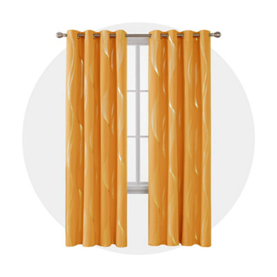 Deconovo Super Soft Silver Wave Line Foil Printed Thermal Insulated Eyelet Blackout Curtains, W66 x L90 Inch, Orange Flame, 1 Pair