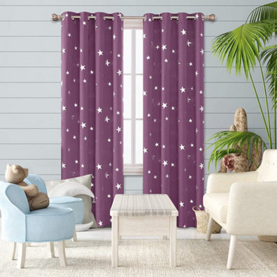 Deconovo Super Soft Star Foil Printed Thermal Insulated Eyelet Blackout Curtains for Livingroom 46 x 54 Inch Purple 2 Panels