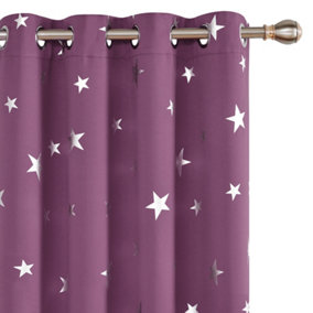 Deconovo Super Soft Star Foil Printed Thermal Insulated Ready Made Eyelet Blackout Curtains, W46 x L72 Inch, Purple, 2 Panels