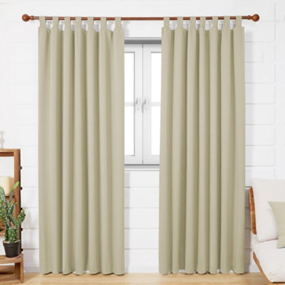 Deconovo Super Soft Tab Top Curtains Thermal Insulated Blackout Curtains for Doors Beige W55 x L82 Inch One Pair