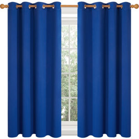 Deconovo Super Soft Thermal Insulated Eyelet Blackout Curtains for Bedroom 55 x 90 Drop Inch Blue 2 Panels