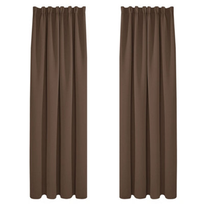 Deconovo Super Soft Thermal Insulated Pencil Pleat Curtains Blackout Curtains for Kitchen Backs 90 x 90 Brown One Pair