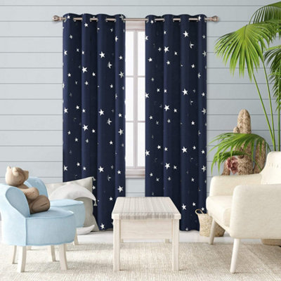 Deconovo Super Soft Thermal Star Foil Printed Eyelet Curtains Blackout Curtains for Children 46 x 72 Inch 2 Panels Navy Blue