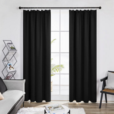 Deconovo Surper Soft Black Curtains Pencil Pleat Blackout Curtains Thermal Curtains for Living Room Black W55x102L Inch One Pair