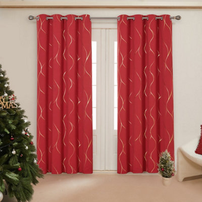 Deconovo Thermal Blackout Curtains, Gold Wave Foil Printed Eyelet ...