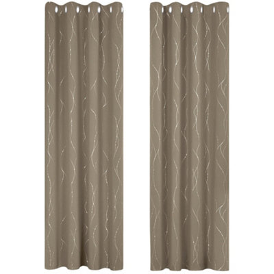 Deconovo Thermal Eyelet Blackout Curtains Dotted Line Foil Printed Curtains for Living Room, 55 x 71 Inch, Taupe, 2 Panels