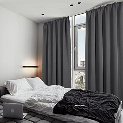 Deconovo Thermal Insulated Curtains Blackout Curtains Pencil Pleat Curtains for Bedroom Dark Grey W55 x L69 Inch 2 Panels