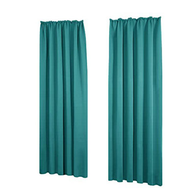 Deconovo Thermal Insulated Curtains Super Soft Blackout Curtains Pencil Pleat Curtains for Bedroom W55"x L82" Turquoise One Pair