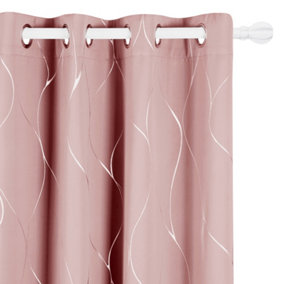 Deconovo Thermal Insulated Curtains Wave Foil Printed Blackout Curtains Ring Top Curtains Coral Pink W66 x L90 Inch One Pair