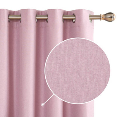 Deconovo Total Blackout Eyelet Curtains Thermal Energy Saving Faux Linen Curtains for Bedroom 55 x 96 Inch Pink 2 Panels