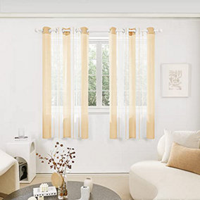 Deconovo Voile Curtains Semi Transparent Soft Decorative Striped Yarn-dyed Sheer Curtains Eyelet, 55 x 72 Inch Beige 2 Panels
