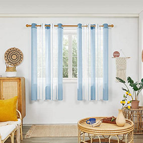Deconovo Voile Curtains Semi Transparent Soft Decorative Striped Yarn-dyed Sheer Curtains Eyelet, 55 x 72 Inch Light Blue 2 Panels