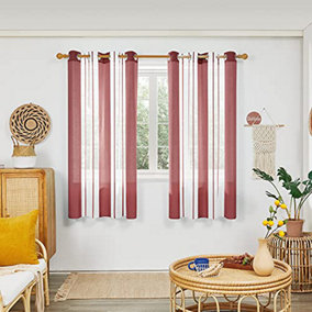 Deconovo Voile Curtains Semi Transparent Soft Decorative Striped Yarn-dyed Sheer Curtains Eyelet 55 x 72 Inch Red 2 Panels