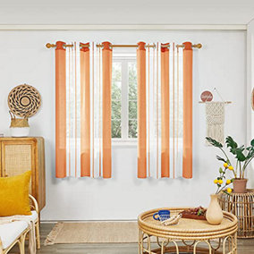 Deconovo Voile Curtains Semi Transparent Soft Decorative Striped Yarn-dyed Sheer Curtains Eyelet, Orange 55 x 72 Inch 2 Panels