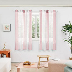 Deconovo Voile Curtains Semi Transparent Soft Decorative Striped Yarn-dyed Sheer Curtains Eyelet, Pink 55 x 72 Inch 2 Panels