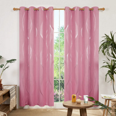 Deconovo Wave Line Foil Printed Blackout Curtains Thermal Curtains Eyelet Curtains for Bedroom 52 x 84 Inch Pink Two Panels