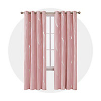 Deconovo Wave Line Foil Printed Blackout Curtains, Thermal Eyelet Energy Efficiency Curtains, W55 x L54 Inch, Coral Pink, 2 Panels