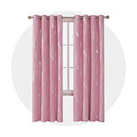 Deconovo Wave Line Foil Printed Blackout Curtains, Thermal Eyelet Energy Efficiency Curtains, W66 x L54 Inch, Pink, Two Panels