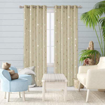 Deconovo Window Treatment Thermal Insulated Foil Star Curtains Eyelet Blackout Curtains for Livingroom 52 x 84 Inch Beige 1 Pair