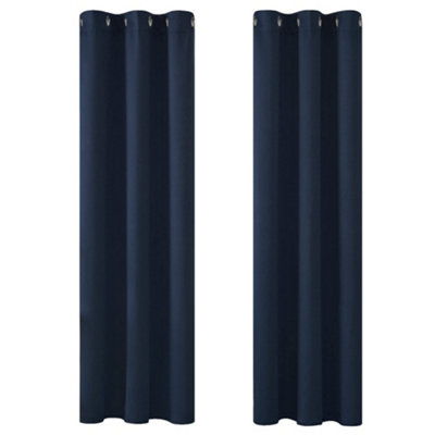 Deconovo Window Treatments Thermal Insulated Eyelet Curtains Blackout Curtains for Living Room Navy Blue 42 x 95 Inch 2 Panels