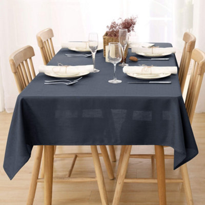 Deconovo Wipeable Tablecloth Rectangle Faux Linen Rectangle Tablecloth for Patio Table Dark Grey 130x280cm(51x110in)