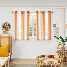 Deconovo Yarn-dyed Voile Curtains Semi Transparent Net Curtains Eyelet Sheer Curtains, Orange, 55 x 54 Inch, 2 Panels
