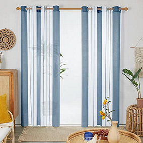 Deconovo Yarn-dyed Voile Curtains Semi Transparent Net Curtains Sheer Curtains, 55 x 90 Inch Dark Blue 2 Panels