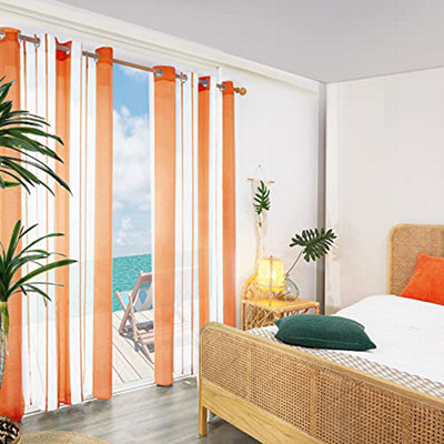 Deconovo Yarn-dyed Voile Curtains Semi Transparent Net Curtains Sheer Curtains, 55 x 90 Inch Orange 2 Panels