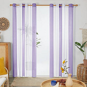 Deconovo Yarn-dyed Voile Curtains Semi Transparent Net Curtains Sheer Curtains, 55 x 90 Inch Purple 2 Panels