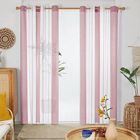 Deconovo Yarn-dyed Voile Curtains Semi Transparent Net Curtains Sheer Curtains, 55 x 90 Inch Purple Red 2 Panels