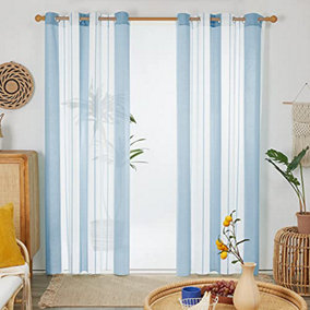 Deconovo Yarn-dyed Voile Curtains Semi Transparent Net Curtains Sheer Curtains, Light Blue 55 x 90 2 Panels