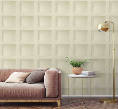 Decor Wood Panel 3D Effect Wooden Panelling Feature Modern Wallpaper Cream