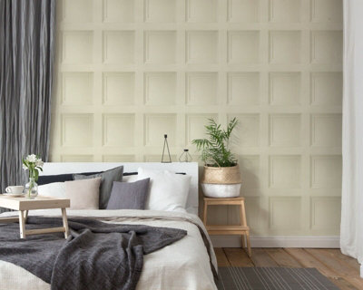 Decor Wood Panel 3D Effect Wooden Panelling Feature Modern Wallpaper Cream