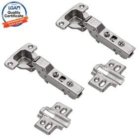 DecorandDecor - 2x Nickel plated Half Overlay Cabinet Hinge Soft Close 110 degrees Mounting Plate Samet CLIP Top