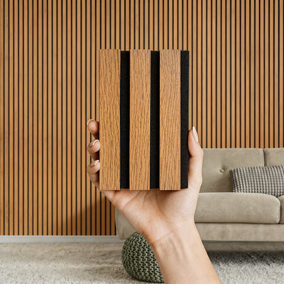 DecorAndDecor - Acoustic Slat Wood Wall Panel - Oak - 2400mm x 600mm