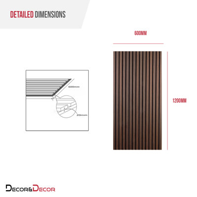 DecorAndDecor - Acoustic Slat Wood Wall Panel - Smoked Oak - 1200mm x 600mm