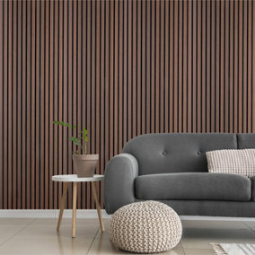 DecorAndDecor - Acoustic Slat Wood Wall Panel - Smoked Oak - 2400mm x 600mm