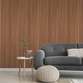 DecorAndDecor - Acoustic Slat Wood Wall Panel - Walnut - 1200mm x 600mm