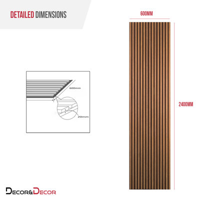 DecorAndDecor - Acoustic Slat Wood Wall Panel - Walnut - 2400mm x 600mm