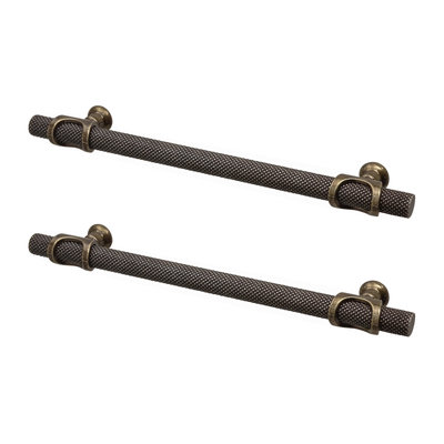 DecorAndDecor - AMELIA Antique Brass Knurled T-Bar Kitchen Cabinet Pull Handles - 128mm - Pair