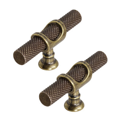 DecorAndDecor - AMELIA Antique Brass Knurled T-Bar Kitchen Cabinet Pull Knob Handles - Pair