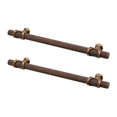 DecorAndDecor - AMELIA Antique Copper Knurled T-Bar Kitchen Cabinet Pull Handles - 128mm - Pair