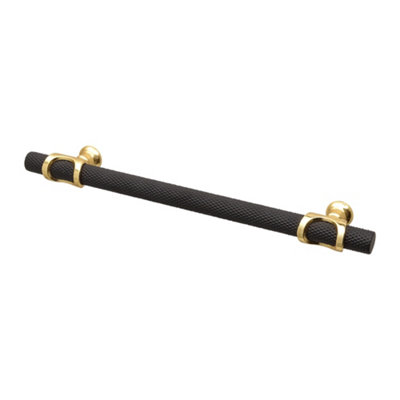 DecorAndDecor - AMELIA Matt Black & Gold Knurled T-Bar Kitchen Cabinet Pull Handles - 160mm - Pair