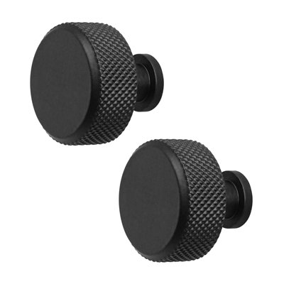 DecorAndDecor - AMELIA Matt Black Knurled Circular Cabinet Knob Drawer Kitchen Pull Handles - Pair