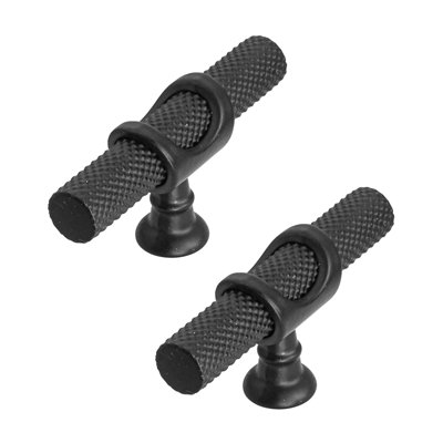 DecorAndDecor - AMELIA Matt Black Knurled T-Bar Kitchen Cabinet Pull Knob Handles - Pair