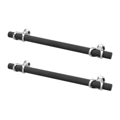 DecorAndDecor - AMELIA Matt Black & Polished Nickel Knurled T-Bar Kitchen Cabinet Pull Handles - 128mm - Pair