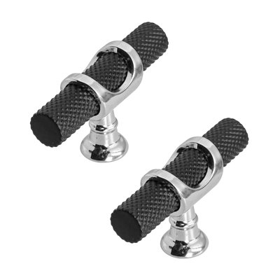 DecorAndDecor - AMELIA Matt Black & Polished Nickel Knurled T-Bar Kitchen Cabinet Pull Knob Handles - Pair