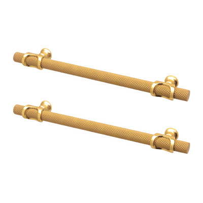 DecorAndDecor - AMELIA Matt Gold Knurled T-Bar Kitchen Cabinet Pull Handles - 128mm - Pair