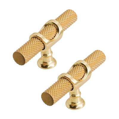 DecorAndDecor - AMELIA Matt Gold Knurled T-Bar Kitchen Cabinet Pull Knob Handles - Pair