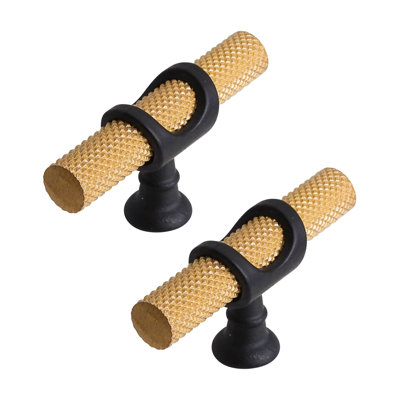 DecorAndDecor - AMELIA Matt Gold & Matt Black Knurled T-Bar Kitchen Cabinet Pull Knob Handles - Pair